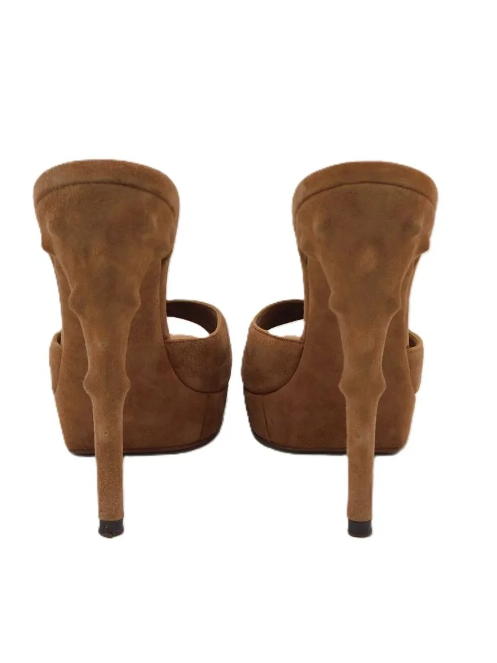 Saint Laurent YSL Open Toe Thorn Heel Tan Suede High Heel Sandals | GUC | 37 US